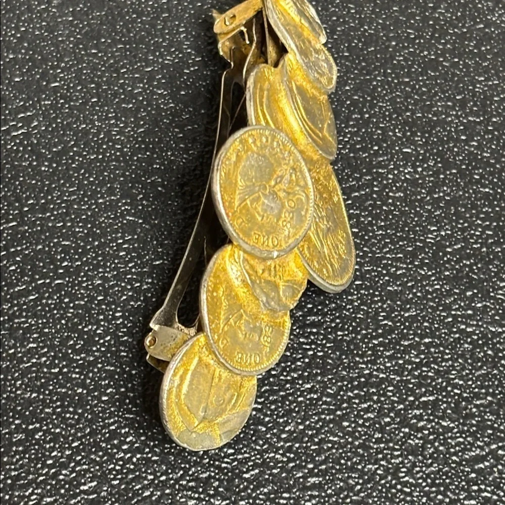 Vintage Gold Tone Coin Hair Clip Made in France